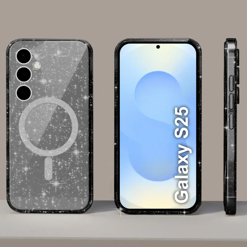 etui-do-samsung-galaxy-s25-magsafe-brokatowe-czarne-ze-szklem