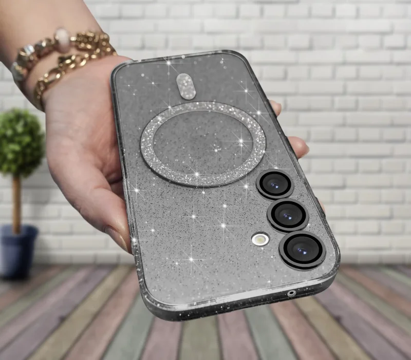 etui-do-samsung-galaxy-s25-magsafe-brokatowe-czarne-ze-szklem
