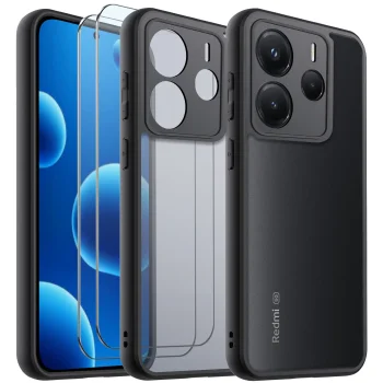 Etui do Xiaomi Redmi Note 14 5G przeźroczyste wzmacniane czarne z zestawem 2 szkieł 