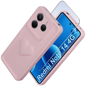 Etui do Xiaomi Redmi Note 14 4G silikonowe serce jasnoróżowe ze szkłem