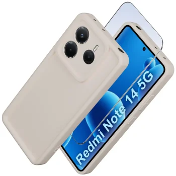 Etui do Xiaomi Redmi Note 14 5G białe wzmacniane silikonowe ze szkłem