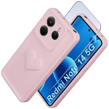Etui do Xiaomi Redmi Note 14 5G silikonowe serce jasnoróżowe ze szkłem