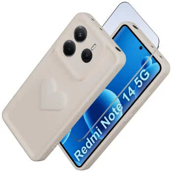 Etui do Xiaomi Redmi Note 14 5G silikonowe serce białe ze szkłem