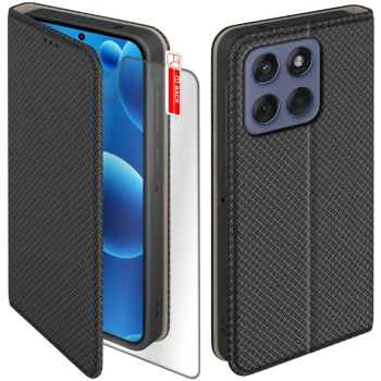 Etui do Motorola Moto Edge 60 / 60 Fusion 5G czarne zamykane z folią hydrożelową