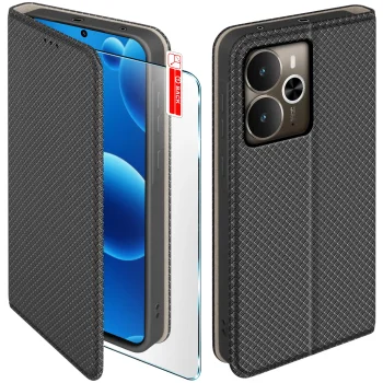 Etui do Realme 14 5G czarne zamykane ze szkłem