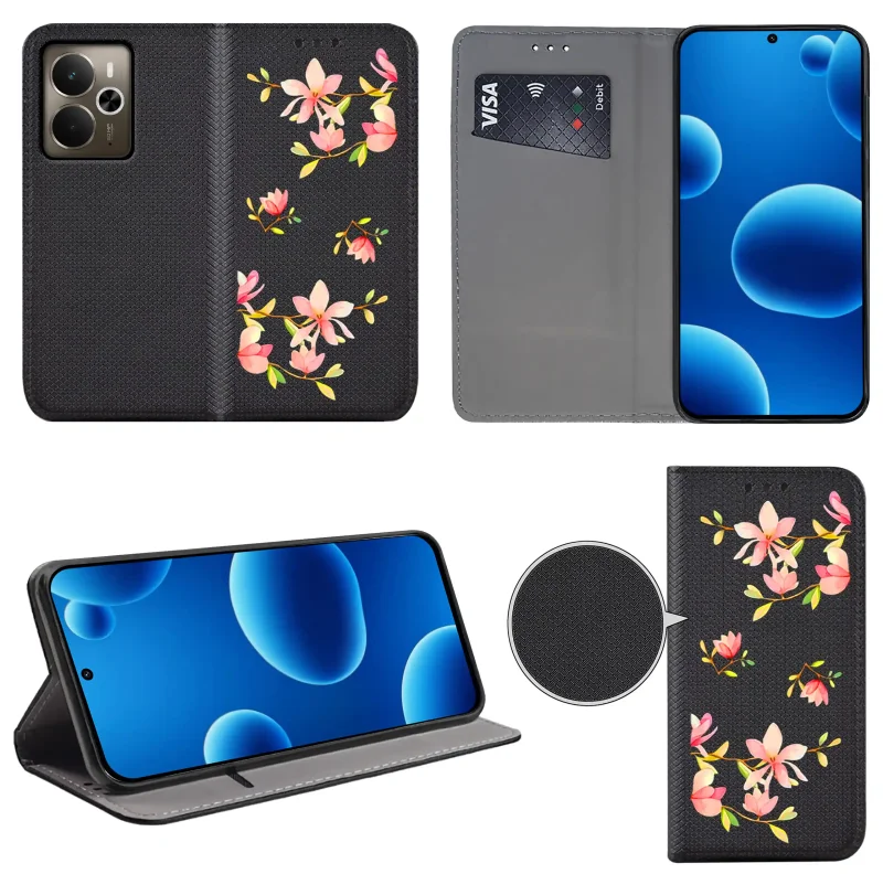etui-do-realme-14-5g-zamykane-malowane-wzor-kwiaty-ze-szklem