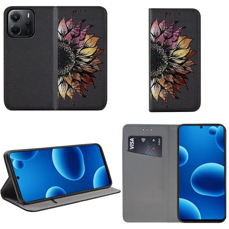 etui-do-xiaomi-redmi-note-14-4g-zamykane-malowane-wzor-kwiat-ze-szklem