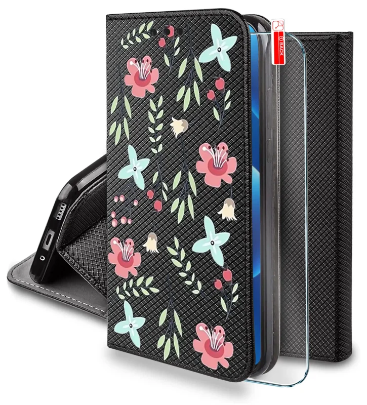 etui-do-xiaomi-redmi-note-14-4g-zamykane-malowane-wzor-kwiatki-ze-szklem