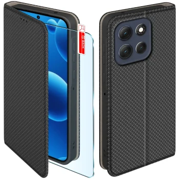 Etui do Motorola Moto G56 5G czarne zamykane ze szkłem