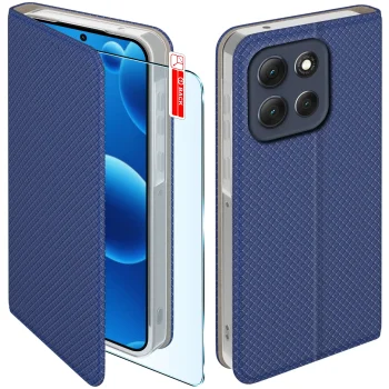 Etui do Motorola Moto G56 5G granatowe zamykane ze szkłem