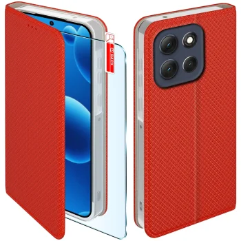 Etui do Motorola Moto G56 5G czerwone zamykane ze szkłem