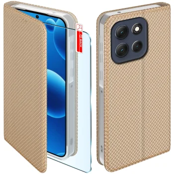 Etui do Motorola Moto G56 5G złote zamykane ze szkłem