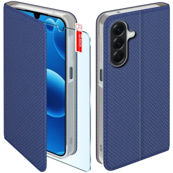 Etui do Samsung Galaxy A26 | A18 | A17 5G granatowe zamykane ze szkłem