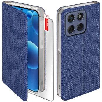 Etui do Motorola Moto Edge 60 / 60 Fusion 5G granatowe zamykane z folią hydrożelową