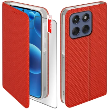 Etui do Motorola Moto Edge 60 / 60 Fusion 5G czerwone zamykane z folią hydrożelową