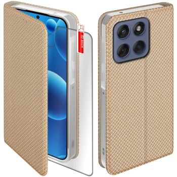 Etui do Motorola Moto Edge 60 / 60 Fusion 5G złote zamykane z folią hydrożelową