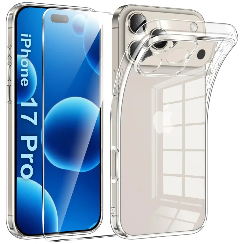 Elastyczne bezbarwne etui do iPhone 17 Pro / 18 Pro ze szkłem hartowanym 9H na ekran