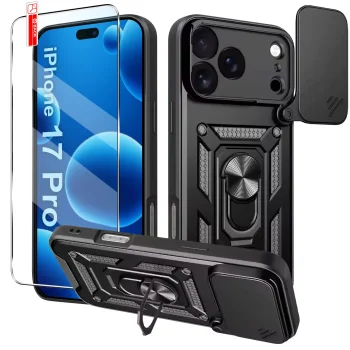 Etui do iPhone 17 Pro / 18 Pro pancerne ring z osłoną na aparat czarne ze szkłem