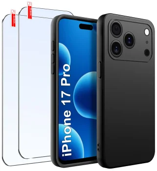 Etui do iPhone 17 Pro czarne matowe z zestawem 2 szkieł