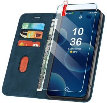 Etui do Samsung Galaxy A36 / A37 5G skórzane Velvet zamykane granatowe ze szkłem