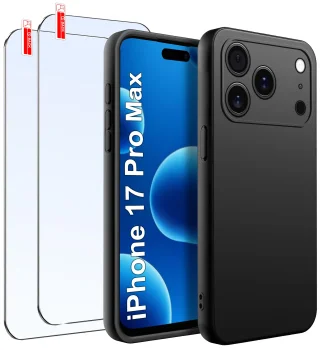 Etui do iPhone 17 Pro Max / 18 Pro Max czarne matowe z zestawem 2 szkieł