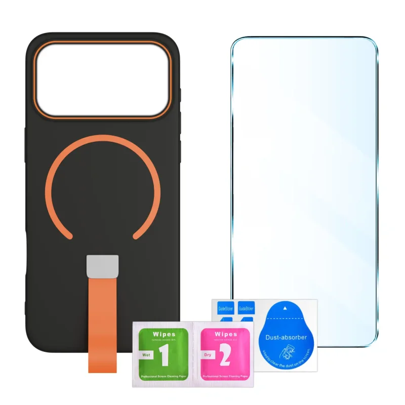 Zestaw czarnego etui z MagSafe do iPhone 17 Pro / 18 Pro ze szkłem hartowanym 9H i akcesoriami montażowymi