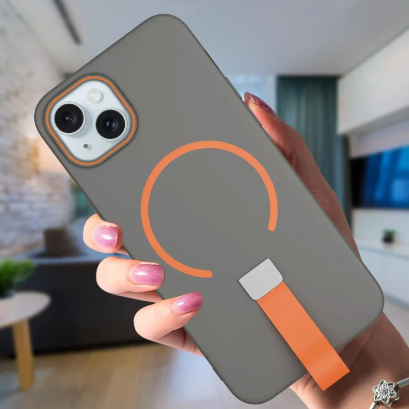 etui-do-iphone-15-szare-magsafe-z-paskiem-na-palec-ze-szklem