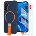 Etui do Samsung Galaxy A36 5G / A56 5G granatowe MagSafe z paskiem na palec ze szkłem