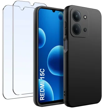 Etui do Xiaomi Redmi 15C 5G czarne matowe z zestawem 2 szkieł