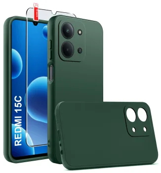 Etui do Xiaomi Redmi 15C 5G zielone matowe ze szkłem