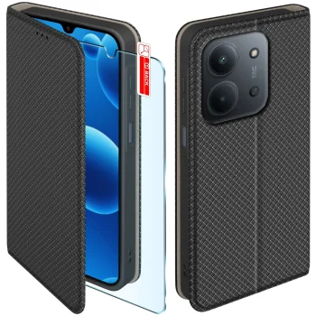 Etui do Xiaomi Redmi 15C 5G czarne zamykane ze szkłem