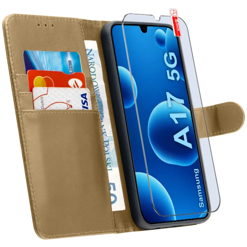 etui-do-samsung-galaxy-a17-5g-zlote-magnetyczne-z-klapka-ze-szklem