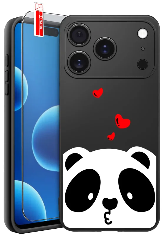 Etui z pandą do iPhone 17 Pro / 18 Pro ze szkłem hartowanym 9H w zestawie