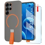 Etui do Samsung Galaxy S25 Ultra szare MagSafe z paskiem na palec ze szkłem
