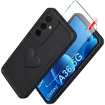 Etui do Samsung Galaxy A36 / A37 5G silikonowe serce czarne ze szkłem