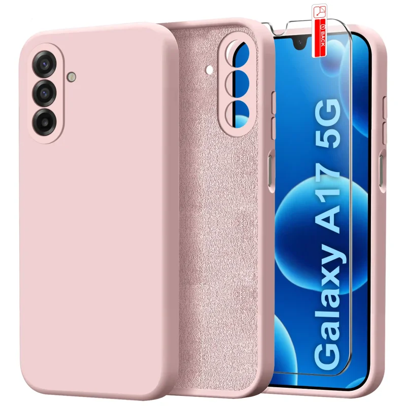 etui-do-samsung-galaxy-a17-5g-pudrowy-roz-silikonowe-ze-szklem