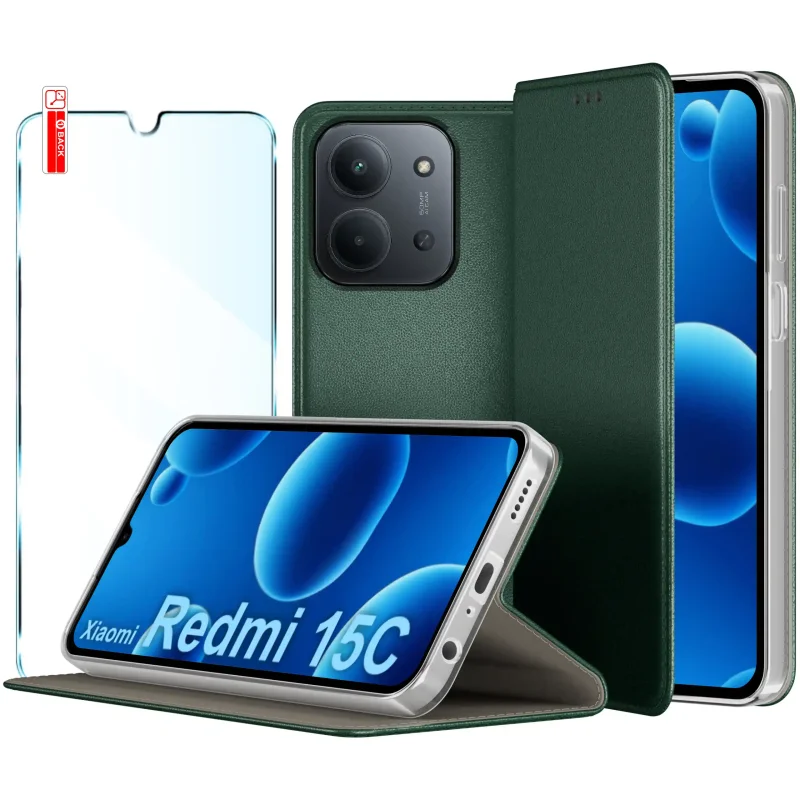 etui-do-xiaomi-redmi-15c-5g-zielone-magnetyczne-zamykane-ze-szklem