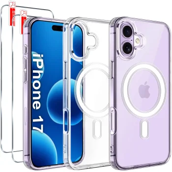 Etui do iPhone 17 bezbarwne Magsafe z zestawem 2 szkieł