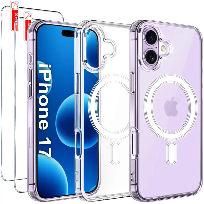 Etui do iPhone 17 bezbarwne Magsafe z dwoma szkłami