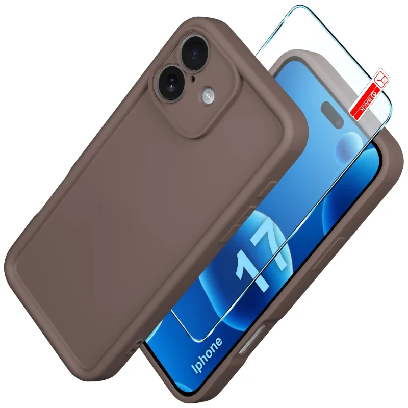 etui-do-iphone-17-brazowe-wzmacniane-silikonowe-ze-szklem