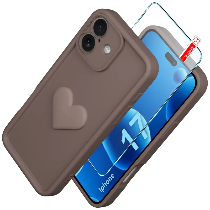 etui-do-iphone-17-silikonowe-serce-brazowe-ze-szklem