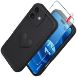 Etui do iPhone 17 silikonowe serce czarne ze szkłem
