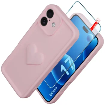 Etui do iPhone 17 silikonowe serce jasnoróżowe ze szkłem