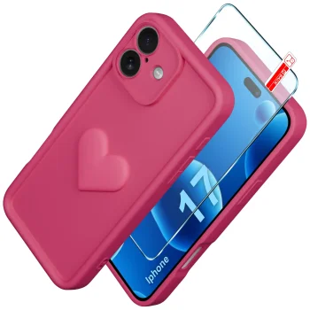 Etui do iPhone 17 silikonowe serce różowe ze szkłem