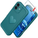 Etui do iPhone 17 silikonowe serce zielone ze szkłem