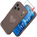 Etui do iPhone 17 Pro silikonowe serce brązowe ze szkłem