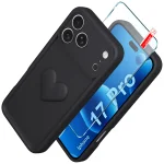 Etui do iPhone 17 Pro silikonowe serce czarne ze szkłem