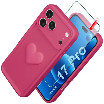 Etui do iPhone 17 Pro / 18 Pro silikonowe serce różowe ze szkłem