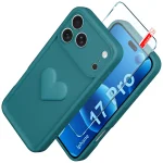 Etui do iPhone 17 Pro silikonowe serce zielone ze szkłem