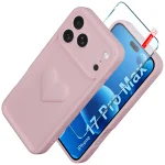 Etui do iPhone 17 Pro Max silikonowe serce jasnoróżowe ze szkłem